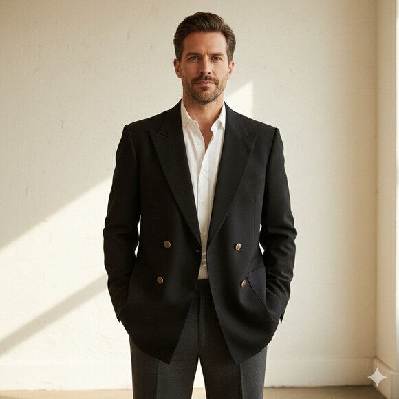 Vintage Christian Dior Black Double Breasted Wool Blend Blazer - 44 Long 🇨🇦 - Picture 2 of 12